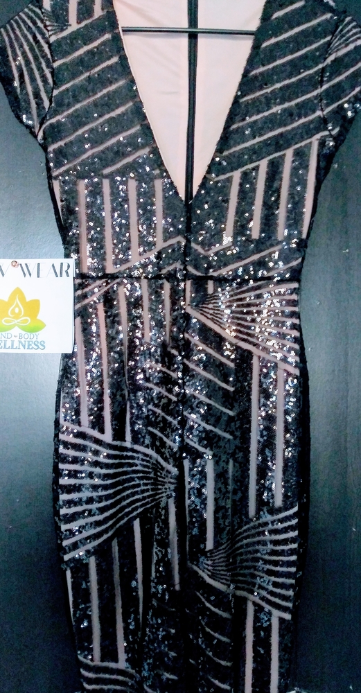 ✨Elegant Black + Nude Sequin Party Dress 🌟